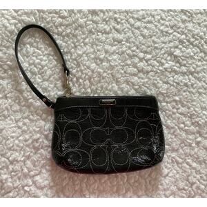 Coach black patent leather signature wristlet with C signature logo